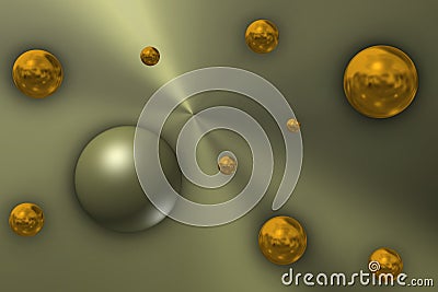 Golden balls in bright space. Stock Photo