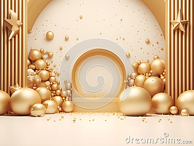 Golden balls decorated in the studio. Generative AI Stock Photo