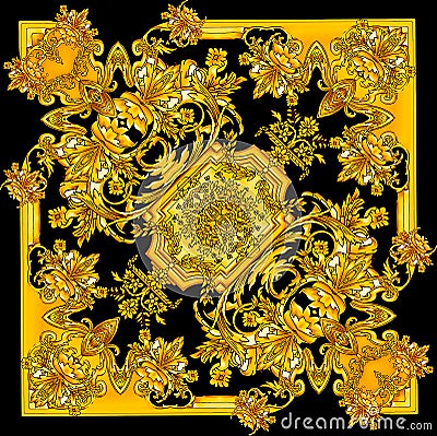 New season Golden baroque in black background pattern Stock Photo