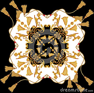Golden baroque in ornament elements vintage gold rope scarf design Stock Photo