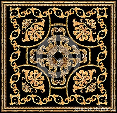 Golden baroque ornament scarf pattern Stock Photo