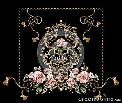 Golden baroque ornamental motif composition Stock Photo