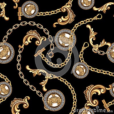 Golden baroque, tasseled belt, chain belt pattern Stock Photo
