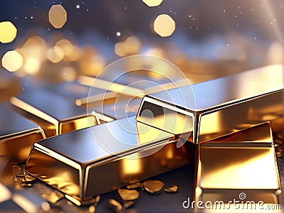 Golden bars on a bokeh background. Investing in precious metals and making a profit Stock Photo