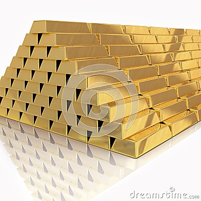 Golden bars pyramid isolated Stock Photo