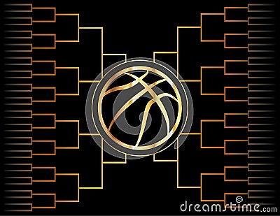 Golden Basketball Icon and Bracket Vector Illustration