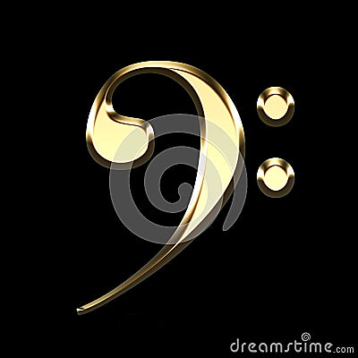 Golden bass clef illustration on black background Cartoon Illustration