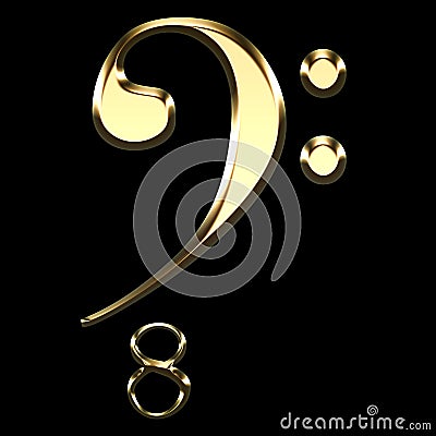 golden bass clef illustration - musical symbol - number eight illustration Cartoon Illustration