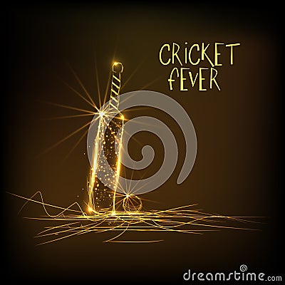 Golden bat and ball for Cricket Fever. Stock Photo