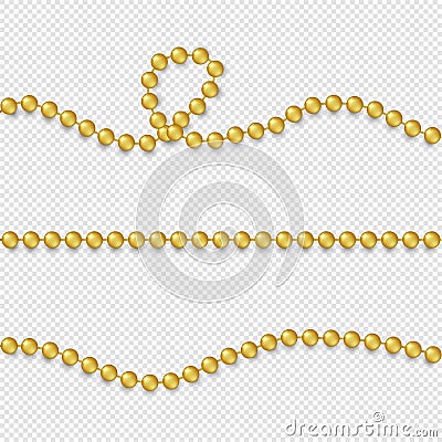 Golden beads. Set of realistic gold bead and necklace. Fashion jewelry elements. Vector Vector Illustration