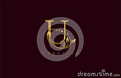 Golden Beauty Flourishes Initial Typography U Logogram Vector Illustration