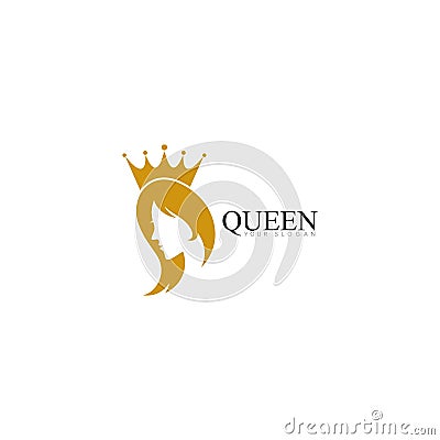 golden beauty queen with crown template logo vector illsutration Vector Illustration