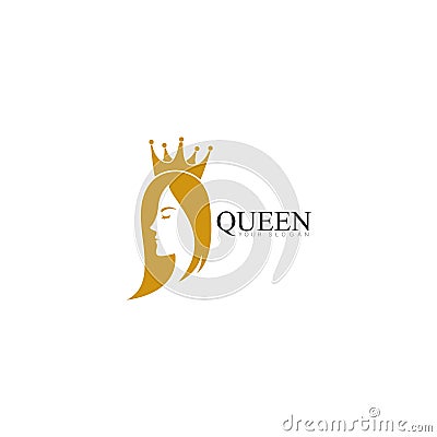 golden beauty queen with crown template logo vector illsutration Vector Illustration