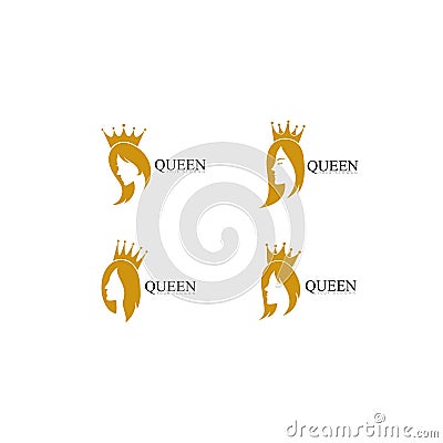 golden beauty queen with crown template logo vector illsutration Vector Illustration
