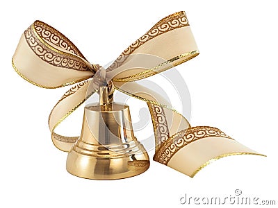 Golden bell with a ribbon bow Stock Photo