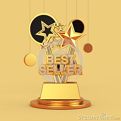 Golden Best Seller Business Award Trophy. 3d Rendering Stock Photo