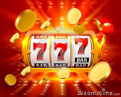 Golden Big win slots 777 banner casino fly coins. Vector Illustration