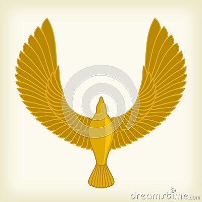 Golden bird in ancient Egipt style. Simple and plain Cartoon Illustration