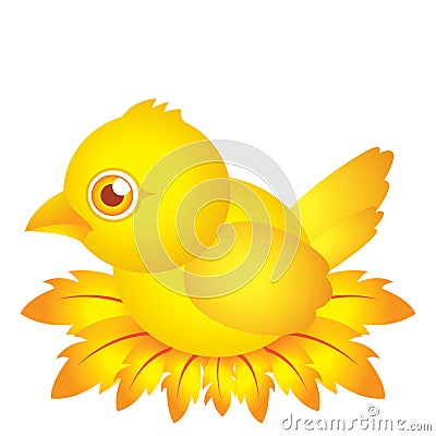 Golden bird baby cartoon character with feather Stock Photo