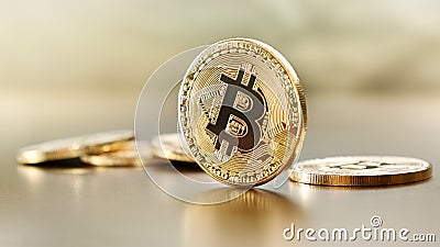 Golden bitcoin Stock Photo