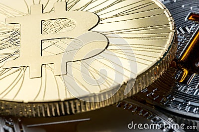 Golden bitcoin coin against other cryptocurrencies. Digital money and crypto-currencies concept Stock Photo