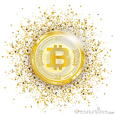 Bitcoin Golden Particles Confetti Vector Illustration