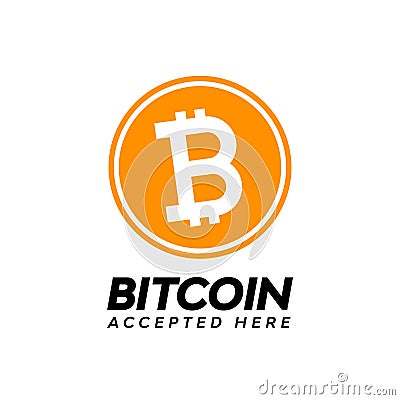 Golden bitcoin digital currency, accepted here text Vector Illustration