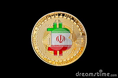Golden bitcoin with the Iranian flag in the center/Iran cryptocurrecy concept Stock Photo