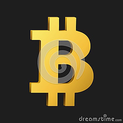 Golden bitcoin symbol isolated on black background. Vector Illustration