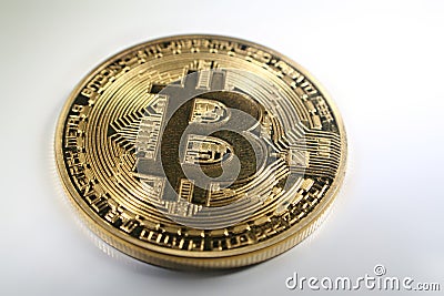 Golden Bitcoin With White Background High Quality Stock Photo