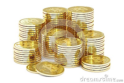 Golden Bitcoins, 3D rendering Stock Photo