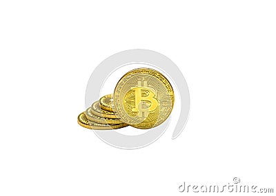 Golden bitcoins with isolate. Stock Photo
