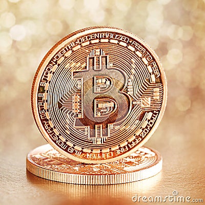 Golden Bitcoins Stock Photo