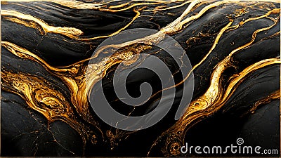 Golden and black liquid marble background. 3d wallpaper for wall frames. Resin geode and abstract art, functional art, like waterc Stock Photo