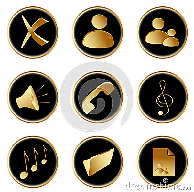 Golden black round web buttons set 1 Vector Illustration