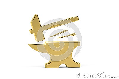 Golden blacksmithing icon isolated on white - 3d Stock Photo