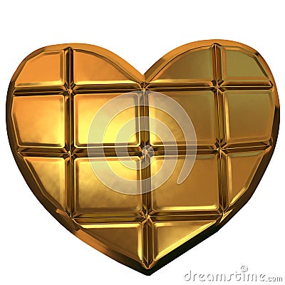 Chocolate Golden blocks in heart shape isolated on white background Stock Photo