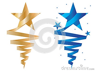 Golden blue star wear ribbon Vector Illustration