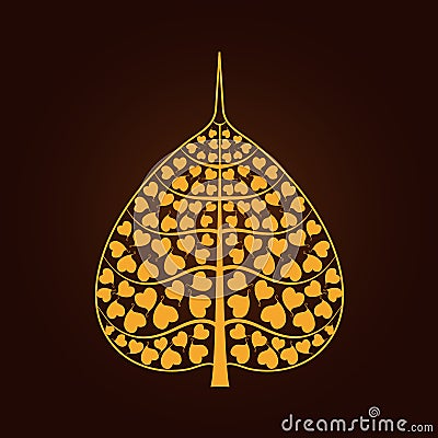 Golden Bodhi leaf symbol in Thai art style Vector Illustration