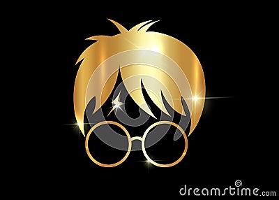 Golden Boy with round glasses cartoon icon, Potter minimal style, isolated Vector Illustration