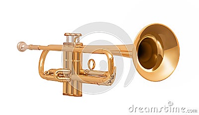 Golden brass trumpet in soft light isolated on white Stock Photo