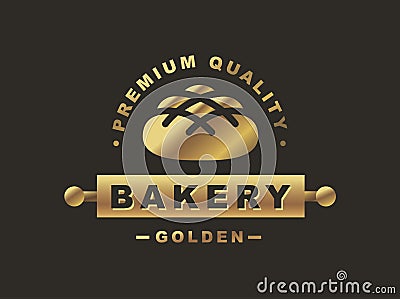 Golden bread logo - vector illustration. Bakery emblem on black background Vector Illustration