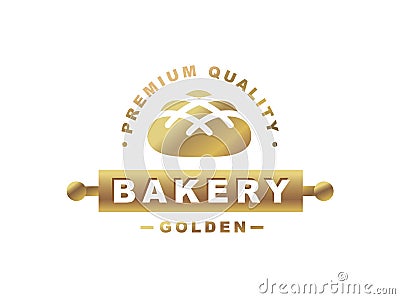 Golden bread logo - vector illustration. Bakery emblem on white background Vector Illustration