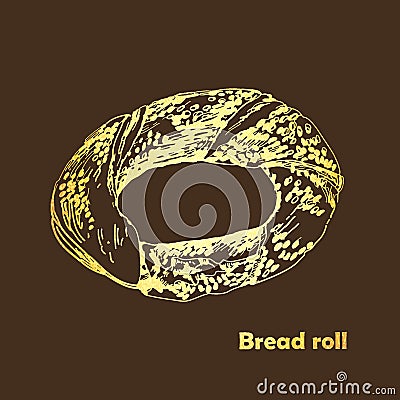 Golden Bread roll. Vector sketches hand drawn illustration. Vector Illustration