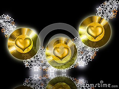 Golden Bright Jewel Hearts Stock Photo