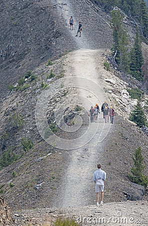 Hikers on a Mountain Top Hiking Trail Editorial Stock Photo