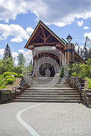 Pedestrian bridge over the kicking horse river Editorial Stock Photo