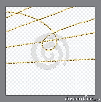 Golden or Bronze Color Round Chain. Realistic String Beads insulated. Vector Illustration