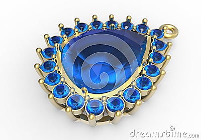 Golden brooch with blue diamonds Cartoon Illustration