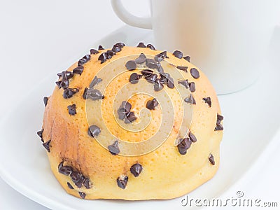 Golden brown chocolate chip bun Stock Photo